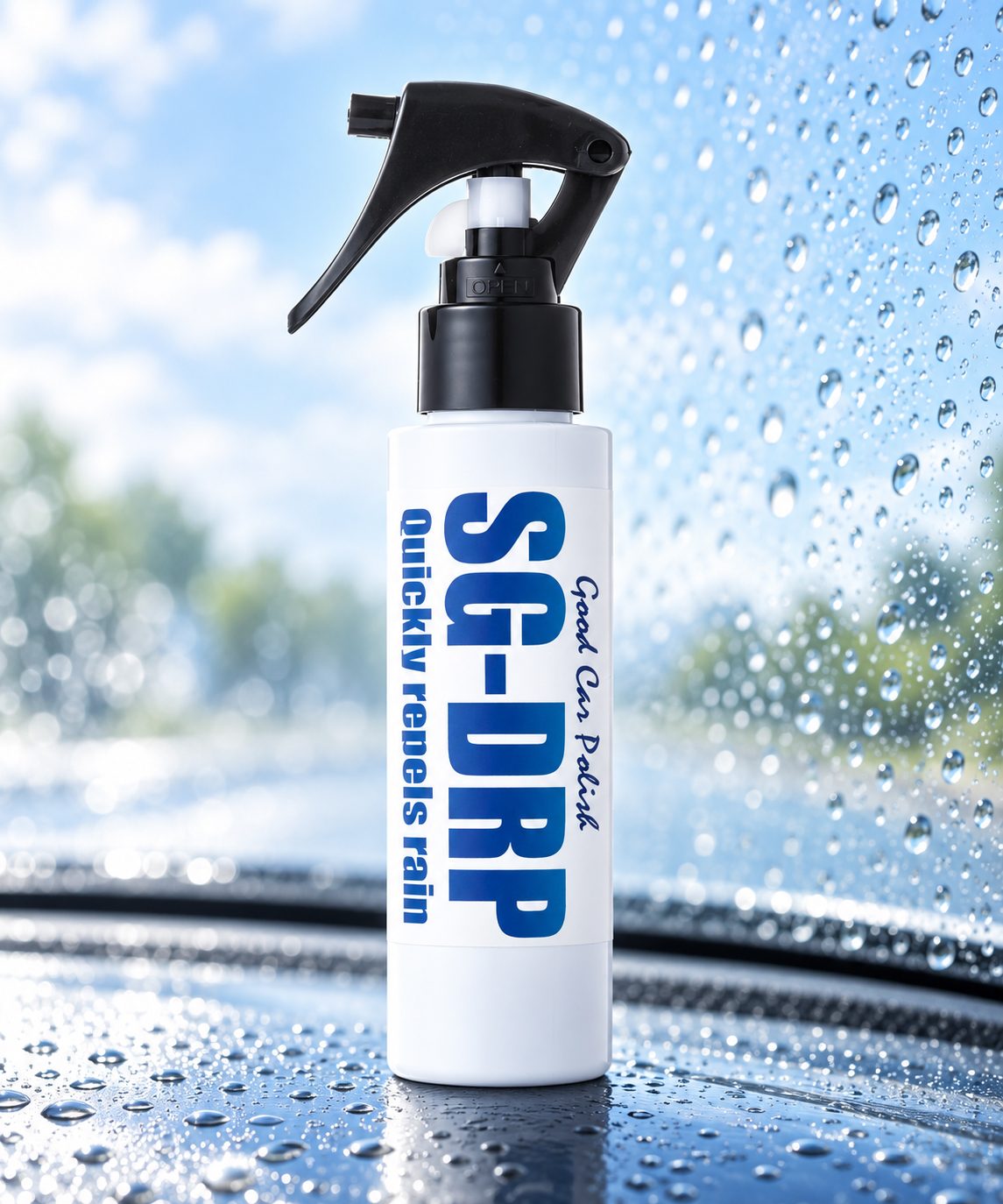 雨粒のついたフロントガラスとSG-DRP